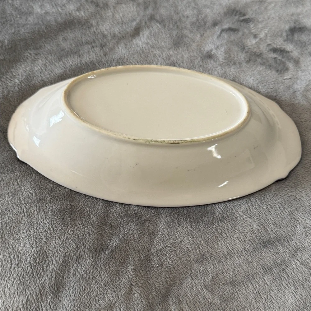 Vintage Norleans Blue Lusterware Oval Relish Dish‎ Painted Violets Iridescent